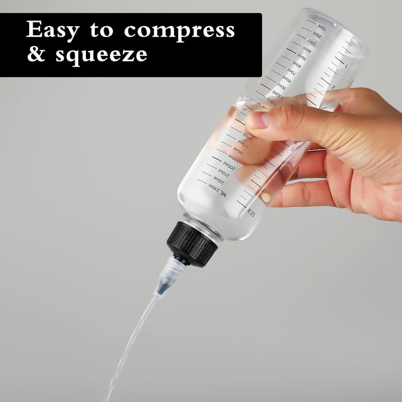 COMNICO 2 Pack Applicator Bottle for Hair, 8.5oz 6oz Squeeze Empty Oil Dispenser Hair Color Applicator Root Dye PET Plastic Refillable Bottles with Graduated Scale and Twist Top for Home Salon Sylist - Image 5